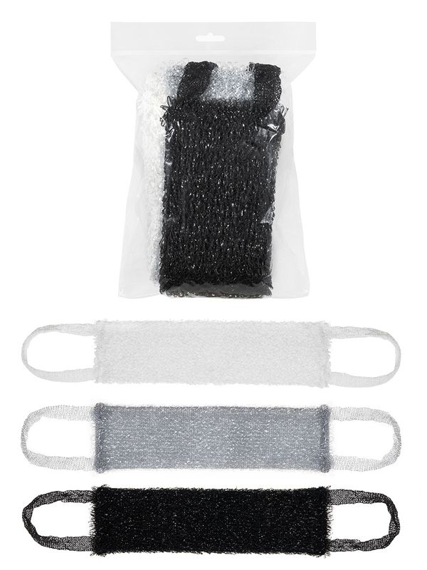 Набор мочалок "Букле" М390300 3шт. 42*12см (черная, белая, серебро)Е