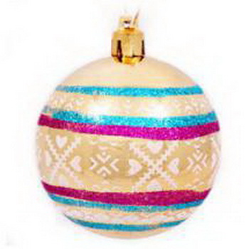 Шары PB6-6TDG-1-G (набор 6шт.) d6см. 102154 золото (3шт. с рис. 3шт. сверк.) Скр.