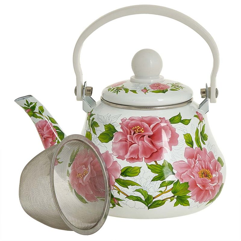 Чайник заварочный эмал. EM-1334 "Пионы" 1,2л. Дел.