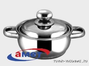 Кастрюля нерж.  1,5л. ТРС-3 1с759/3с075 с объмн.руч. метал.крышк. Аша