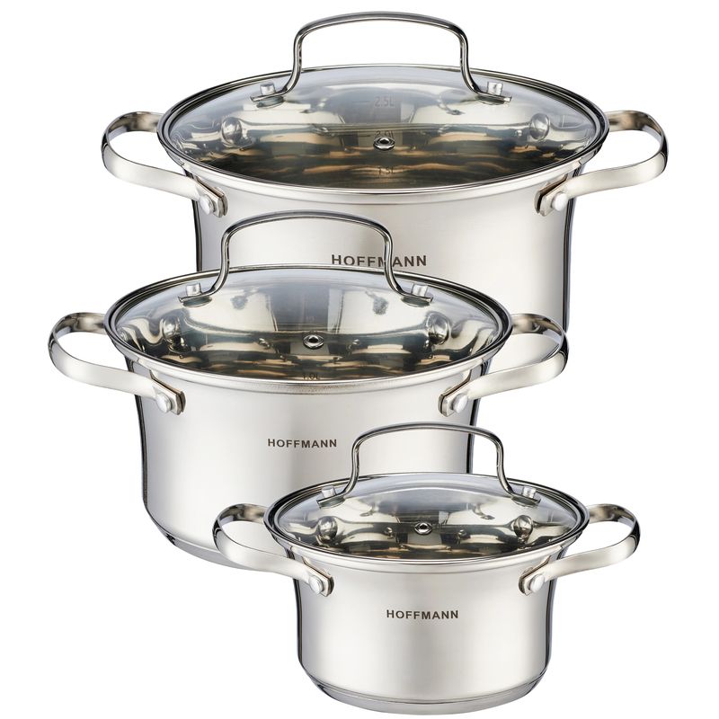 Набор посуды HM 54223 3к. 1,5/3,0/5,0л. (нерж. ст/крышки) ХМ