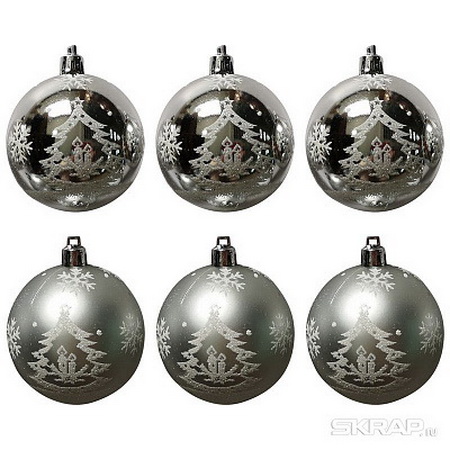 Шары "Елочка" (набор 6шт.) d6см. 007499 (серебро) Скр.