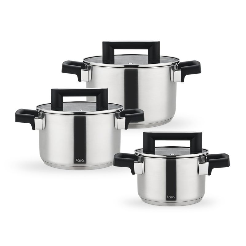 Набор посуды LARA LR02-135 Сириус (3к. 2,1/3,9/5,1л.) (нерж. ст/кр.)