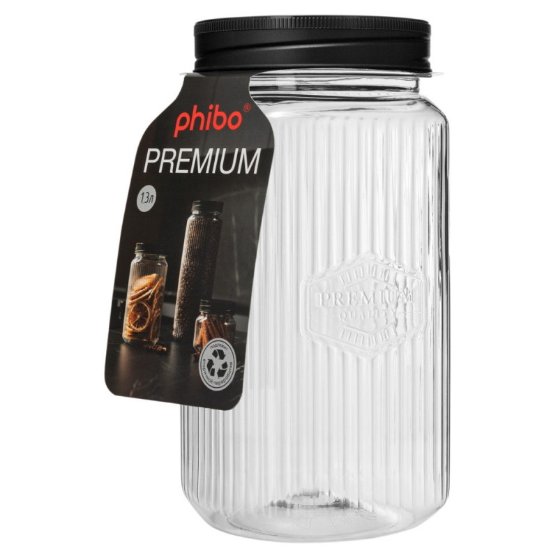 Банка квадратная с рельефом и эмбоссингом БП02003 PREMIUM 1,3Л