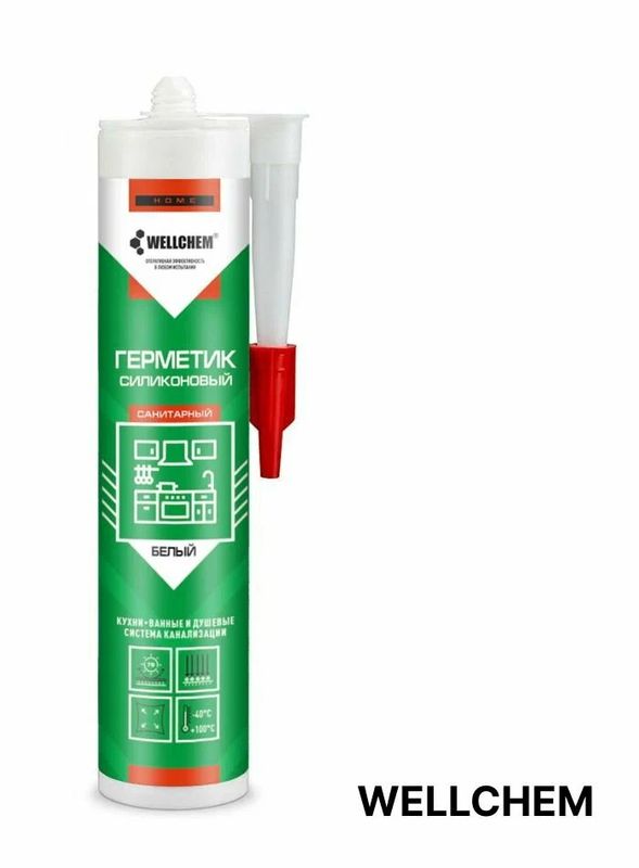 Герметик Силикон WELLCHEM санитарный белый 0,31л. 624 .