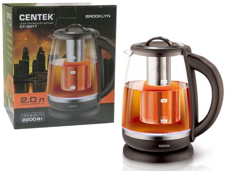 Чайник эл. CENTEK CT-0017 (2,0л. 2,2кВт. стекло диск)