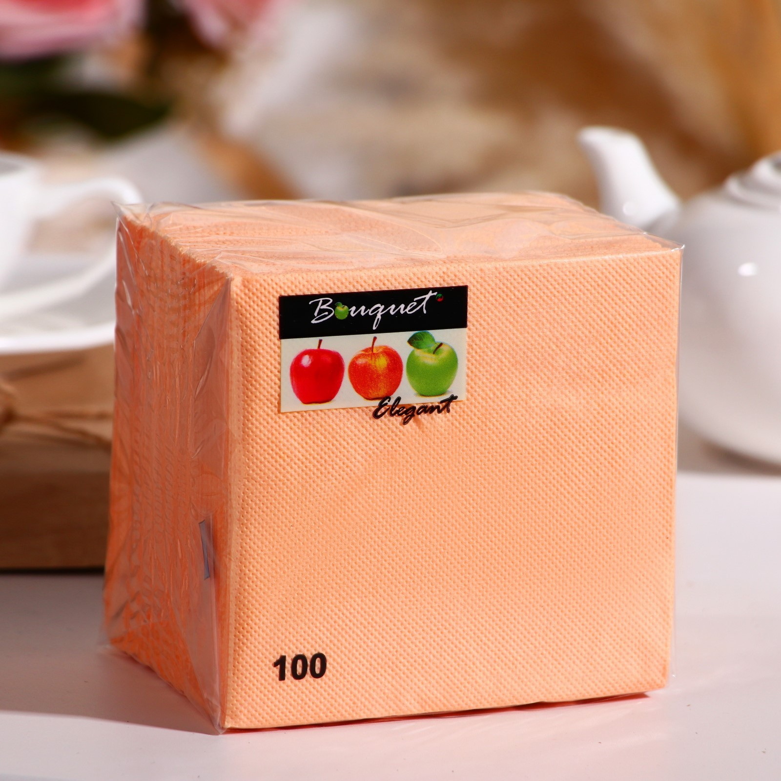Салфетки бумажные 1сл. Bouguet Elegant 40494 (24*24см.) 100шт. "Персиковые" РБ Салфетки бумажные 1сл. Bouguet Elegant 40494 (24*24см.) 100шт. "Персиковые" РБ