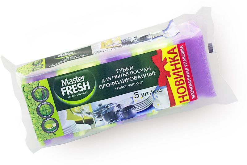 Губка д/посуды "Мастер Фреш" 5шт. 5974/8048 (профилированные) Арвитекс