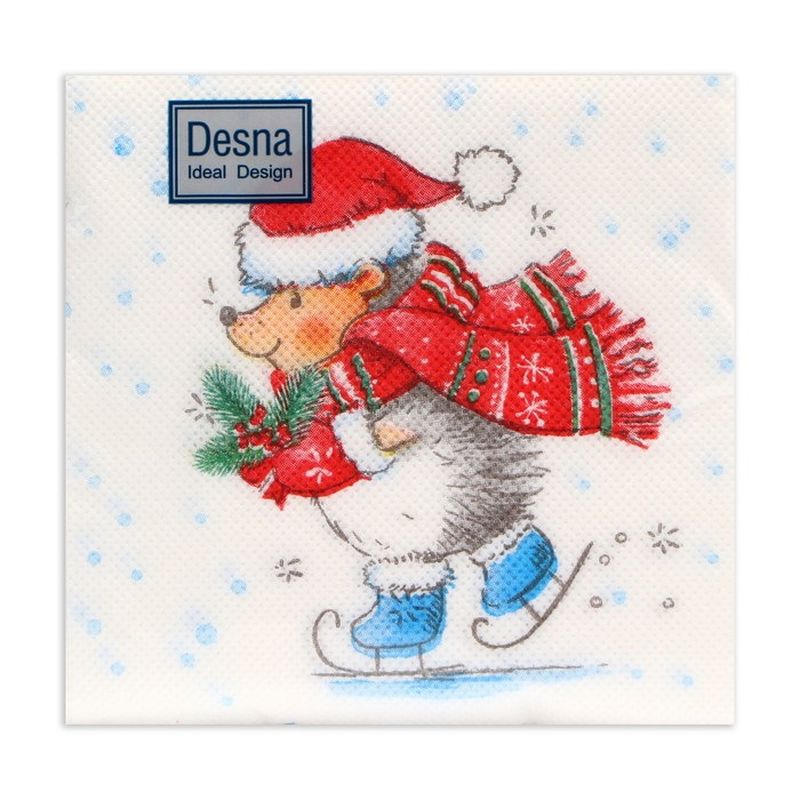 Салфетки бумажные 1сл. Design 43198 (24*24см.) 40шт. НГ "Ежик на коньках" РБ