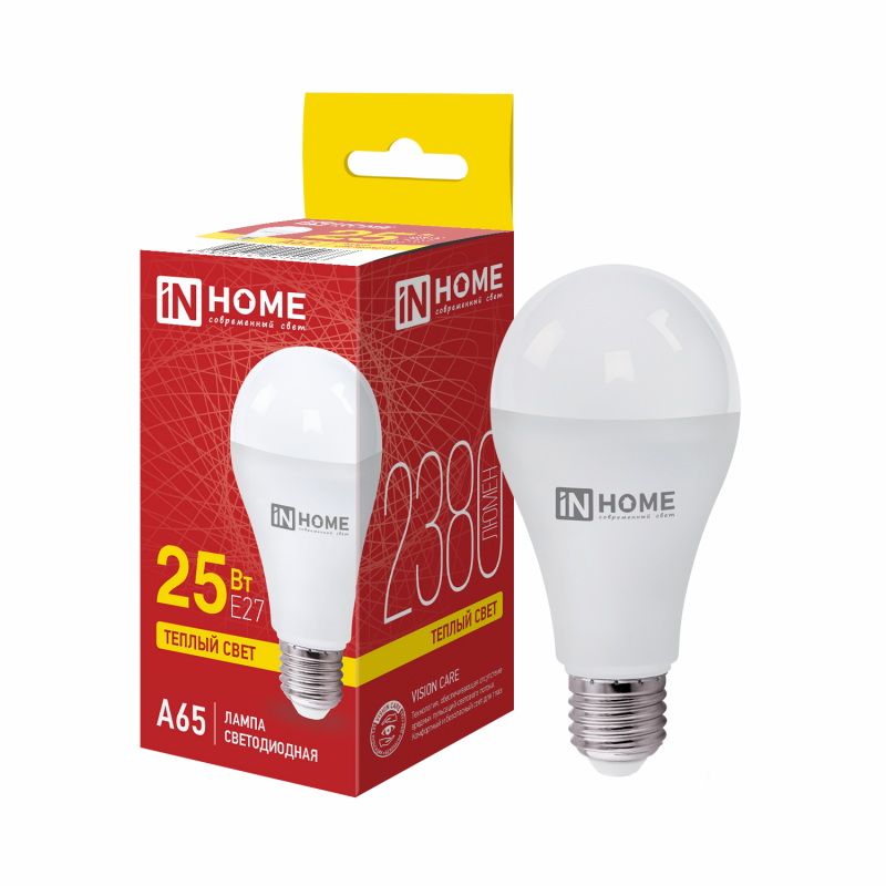 Лампа светодиодная 25Вт. LED А60/65-VC Е27 3000К 2380Лм. IN HOME