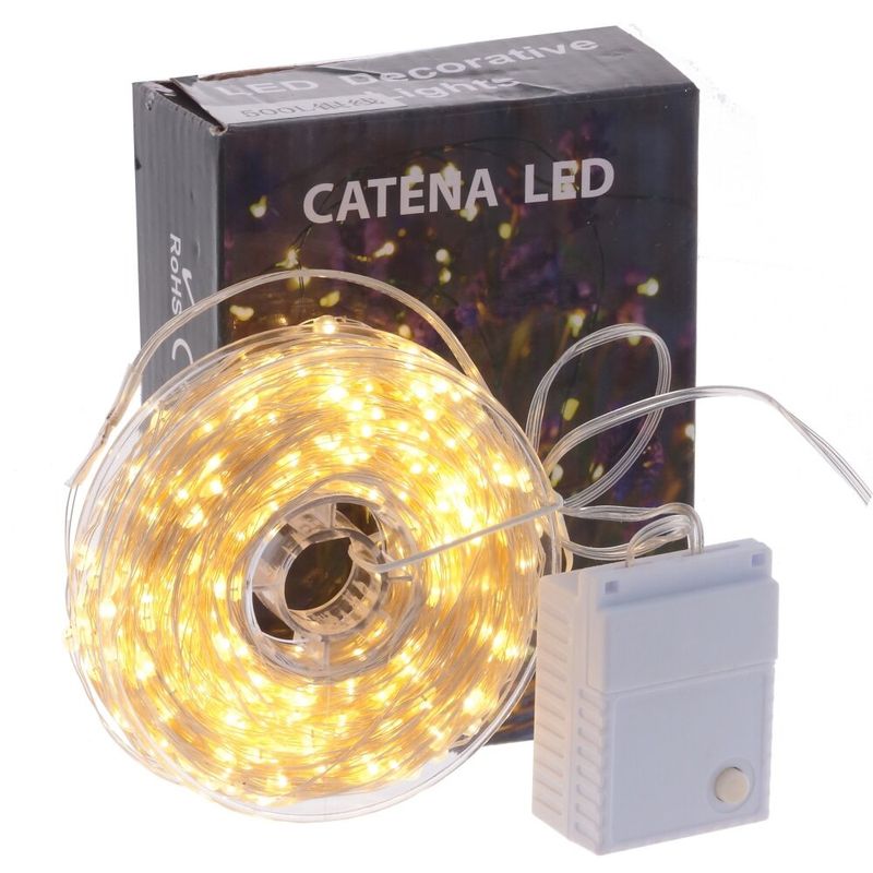 Гирлянда эл. нить 50,0м 703398 "Роса" 500 LED  теп.бел. 8 тип. свеч., 7W (прозр. леска) Р.