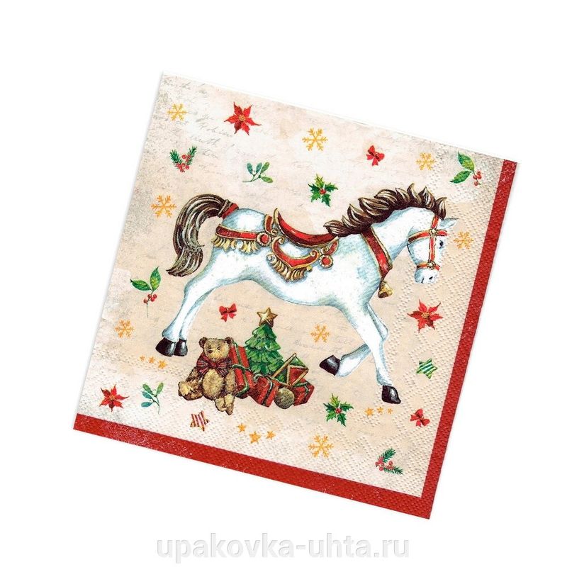 Салфетки бумажные 3сл. Home Collection Classic 44378 (33*33см.) 20шт. НГ "Новогодняя лошадка красн."