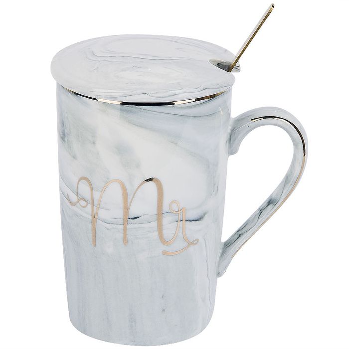 Кружка 1060062-2 "Mr" 380мл. +крышка и ложка (серая) (подар.уп.) ЕНС