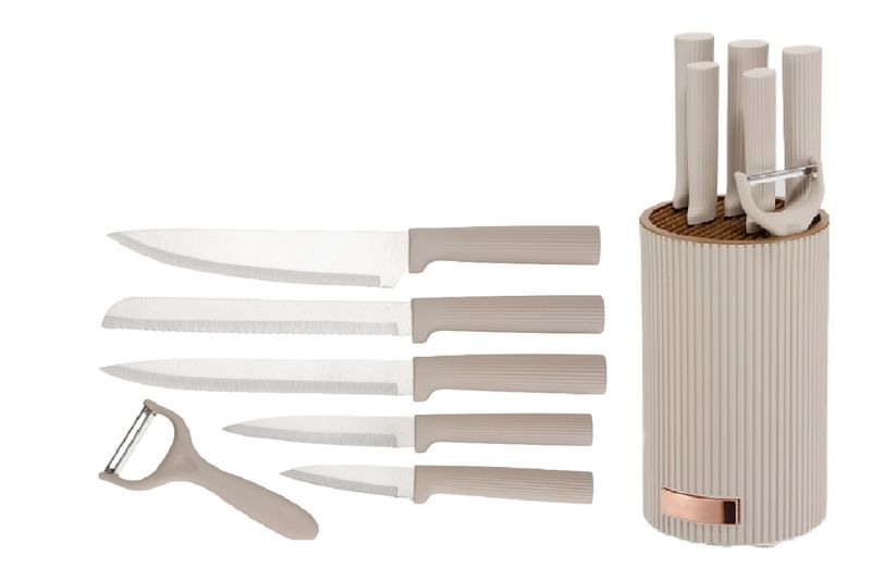 Набор ножей JEWEL ПС0003-16 (7 пр. 5 ножей, овощечистка  на подставке) беж.