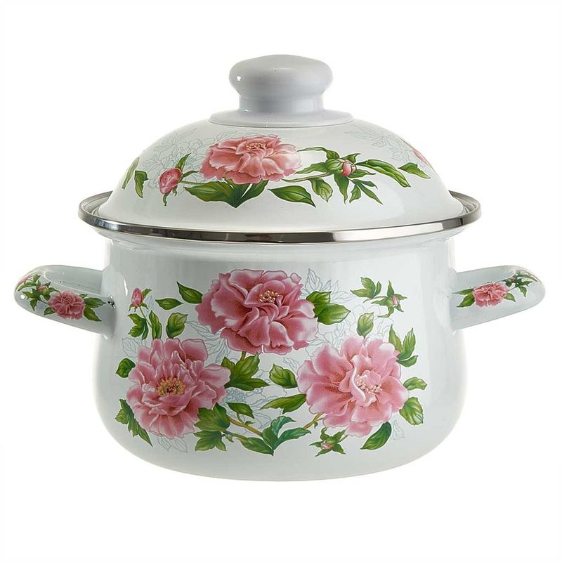 Кастрюля эмал. EM-1500 "Пионы" 1,5л. MetaLLoni  Дел.