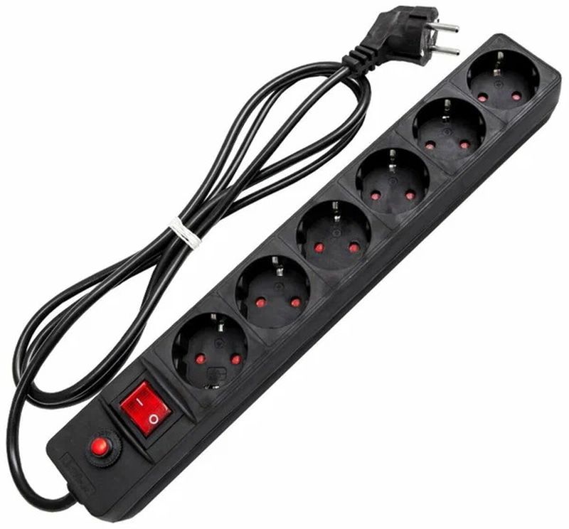 Сетевой фильтр 5м 6роз. ПВС 3*0,75 (черный) защита от скачков напряжения и перегруза Смоленск