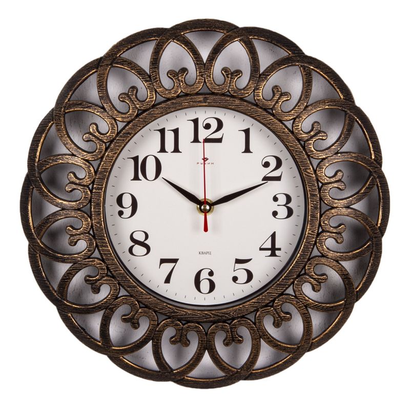 Часы настенные 3016-007 "Рубин" (d=30см) корпус черный с бронзой, "Классика"