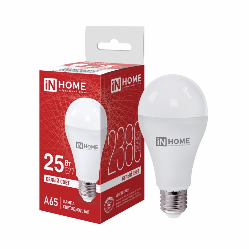 Лампа светодиодная 25Вт. LED А60/65-VC Е27 4000К 2380Лм. IN HOME