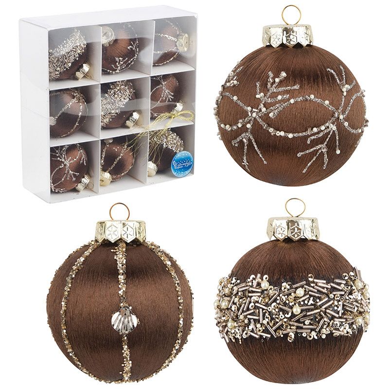 Шары SYQB-0124055 (набор 9шт.) d8см. 108512 (коричневый) Скр.