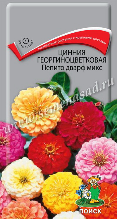 Цинния георгиноцветковая ПЕПИТО ДВАРФ микс 0,4гр. (Поиск)