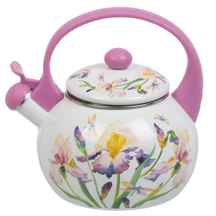 Чайник эмал. EM-1323 "Ирисы" 2,5л. со свист. Дел.