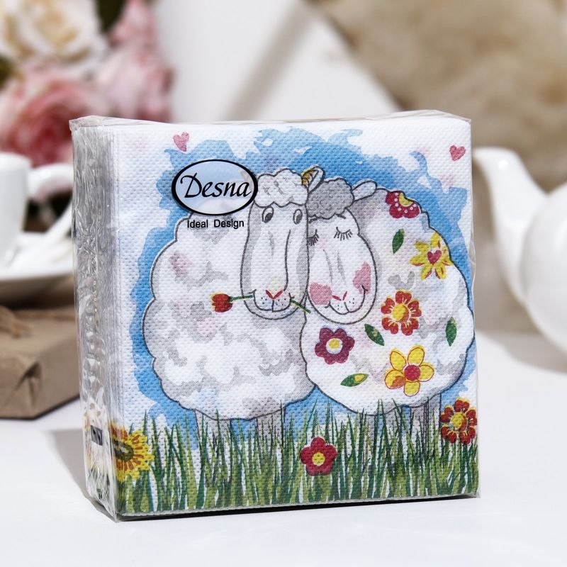 Салфетки бумажные 1сл. Design 57435/20068 (25*25см.) 40шт. "Влюбленные овечки" РБ