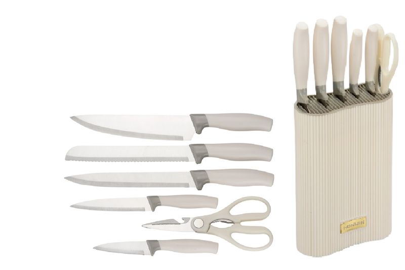 Набор ножей JEWEL ПС0007-16 (7 пр. 5 ножей, ножницы на подставке) молочный