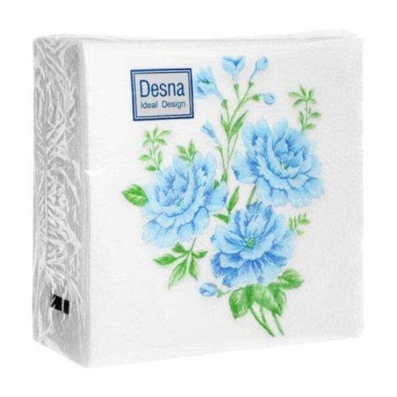 Салфетки бумажные 1сл. Design 25390/44160 (24*24см.) 40шт. "Голубые цветы"  РБ