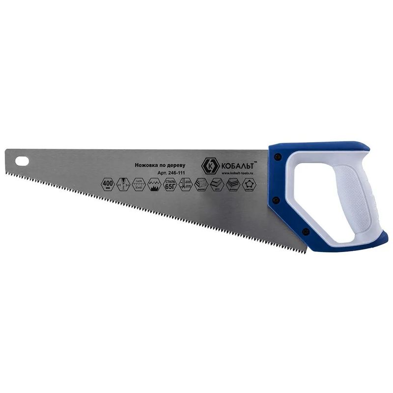 Ножовка 400/3,5 246-111 по дереву, КОБАЛЬТ,закален. зуб, 3D-заточка, чистый рез, двухкомпон. рукоятк