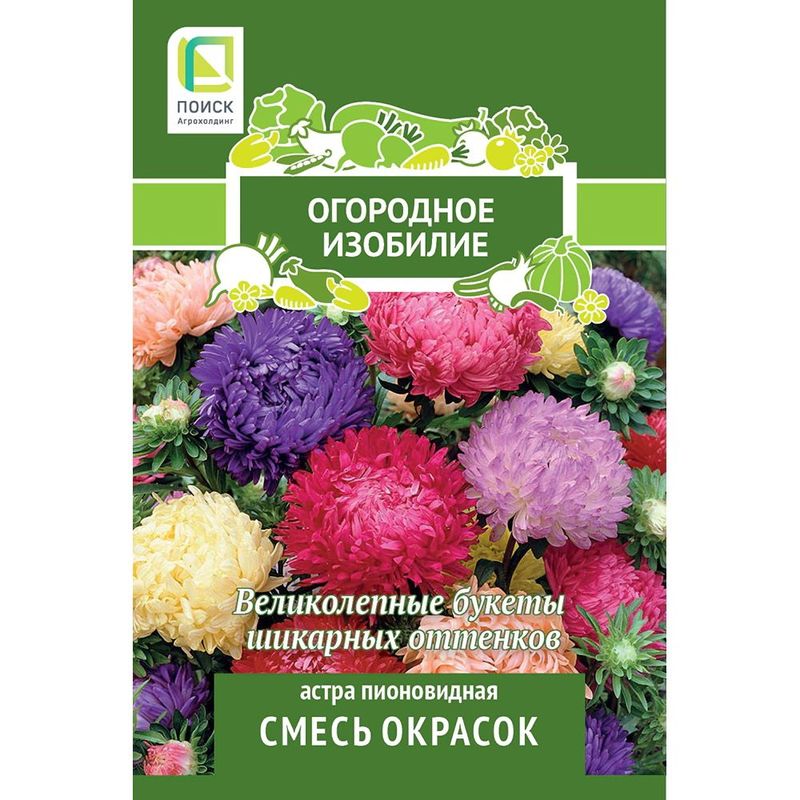 Астра Пионовидная СМЕСЬ ОКРАСОК 0,3гр. (Огородное изобилие) (Поиск)