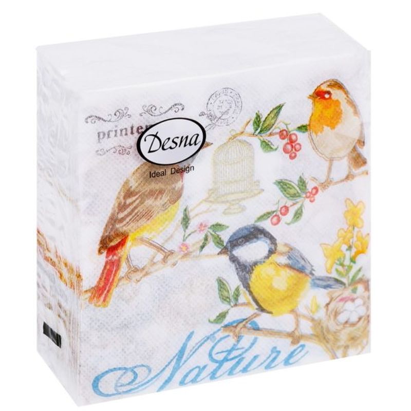 Салфетки бумажные 1сл. Design 57585/41323 (24*24см.) 40шт. "Птицы"  РБ