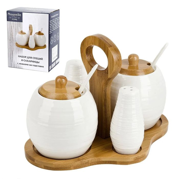 Набор д/специй 2632002 "Naturel" 2пр. +2 сахарницы с ложками на бамб.подст. (под.уп) ЕНС