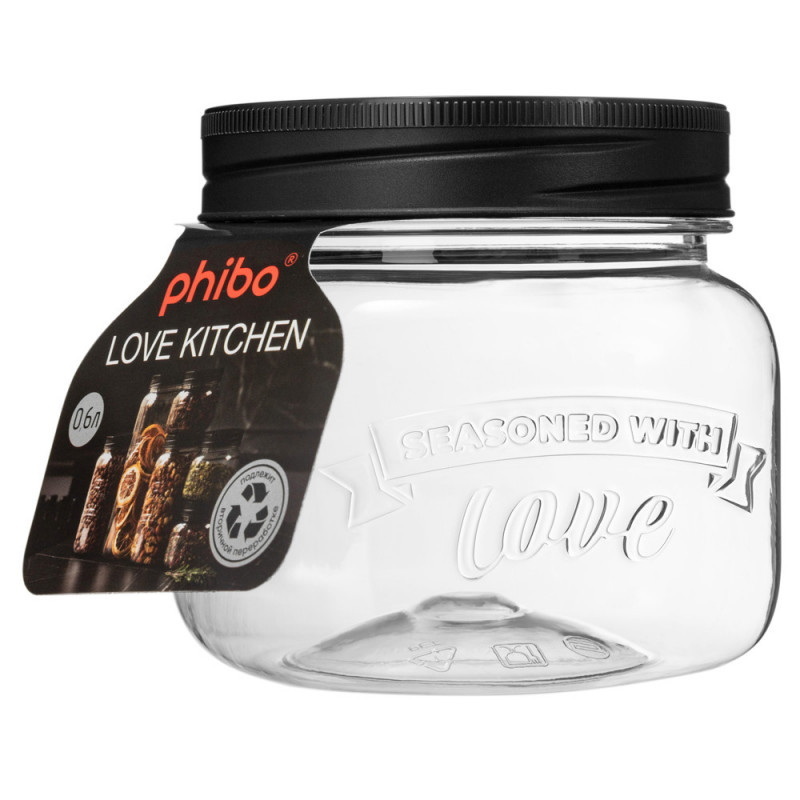 Банка квадратная с эмбоссингом БП03001 LOVE KITCHEN 0,6Л