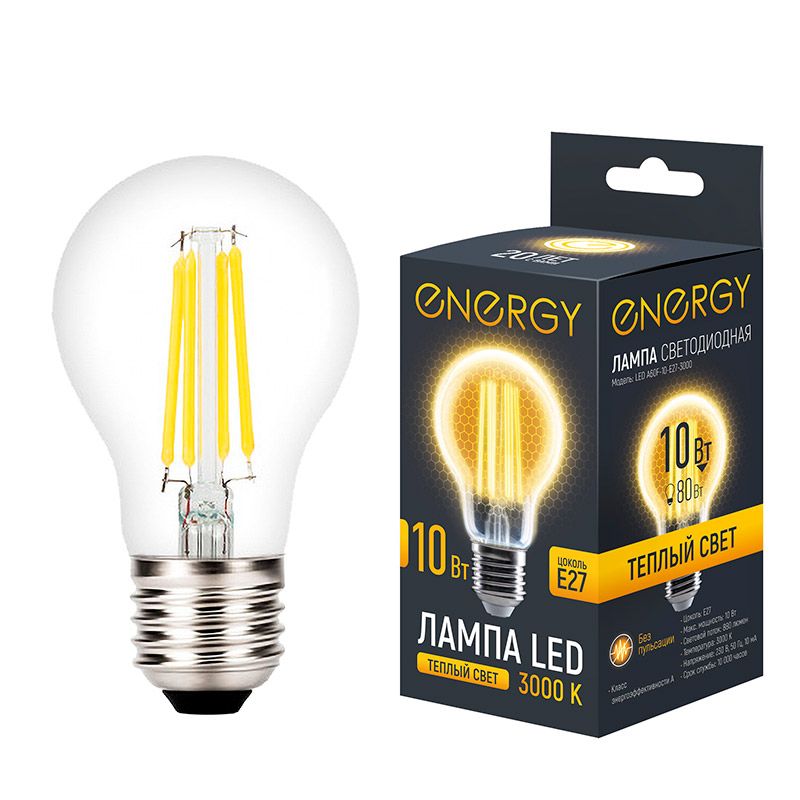 Лампа светодиодная Energy 10,0Вт. LED A60F Е27 3000 109313 Скр.